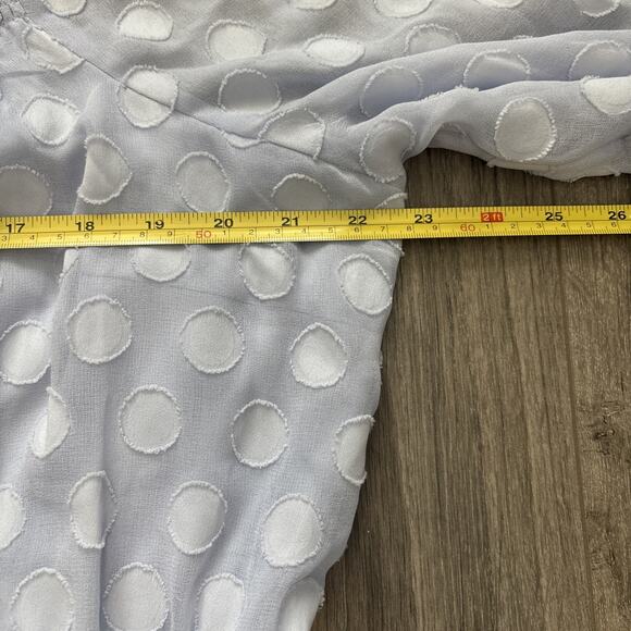 Lauren Conrad Dress 2X Polka Dot Sheer Sleeve Baby Blue Lightweight Brunch Dress - Picture 6 of 10
